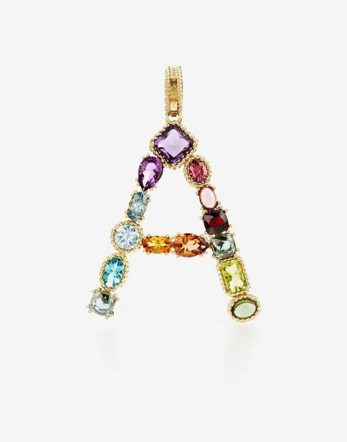 Dolce and Gabbana Alphabet Collection Women Rainbow Alphabet A 18 Kt Yellow Gold Charm With Multicolor Fine Gems Gold