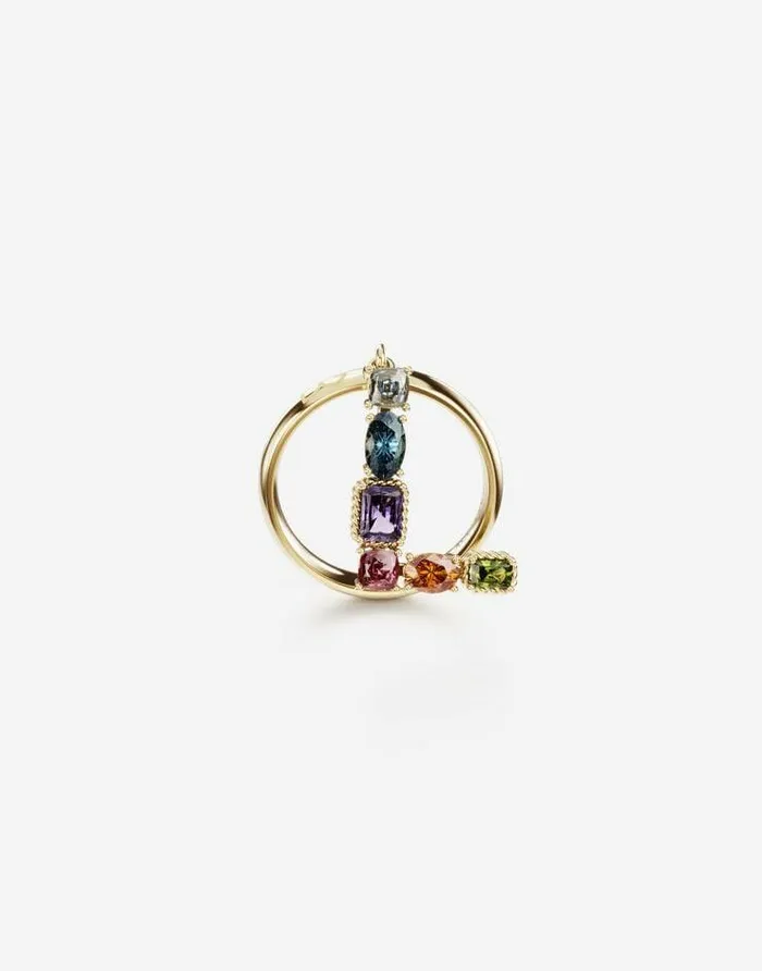 Dolce and Gabbana Alphabet Collection Women Rainbow Alphabet L Ring In Yellow Gold With Multicolor Fine Gems Gold