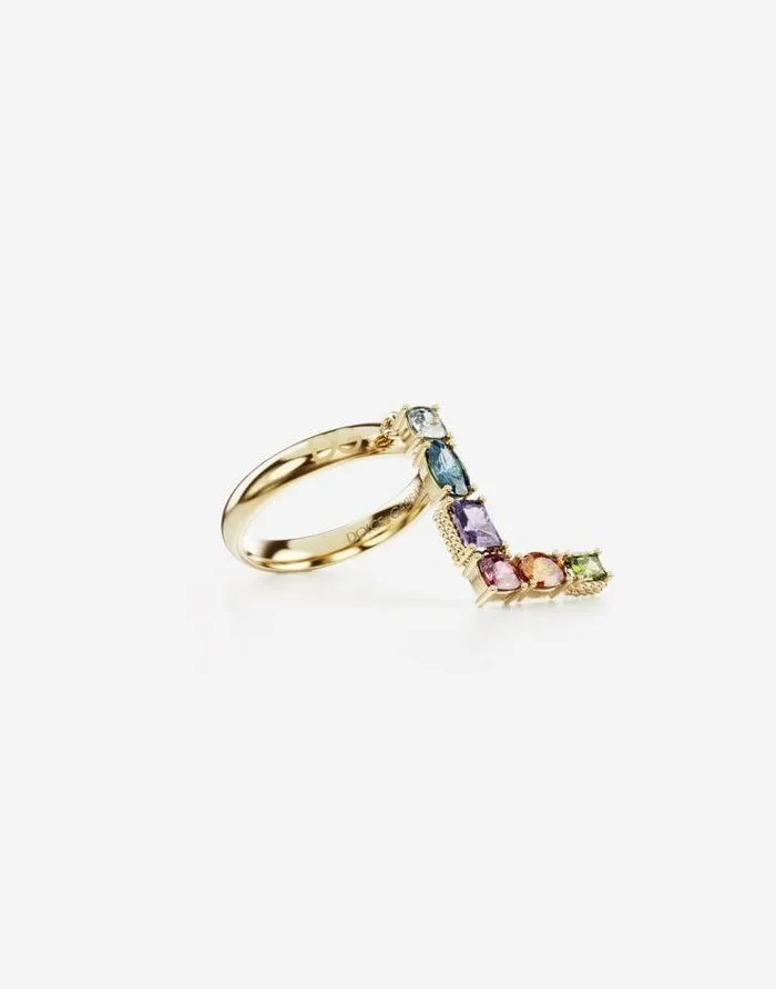 Dolce and Gabbana Alphabet Collection Women Rainbow Alphabet L Ring In Yellow Gold With Multicolor Fine Gems Gold Dolce and Gabbana Alphabet Collection Women Rainbow Alphabet L Ring In Yellow Gold With Multicolor Fine Gems Gold