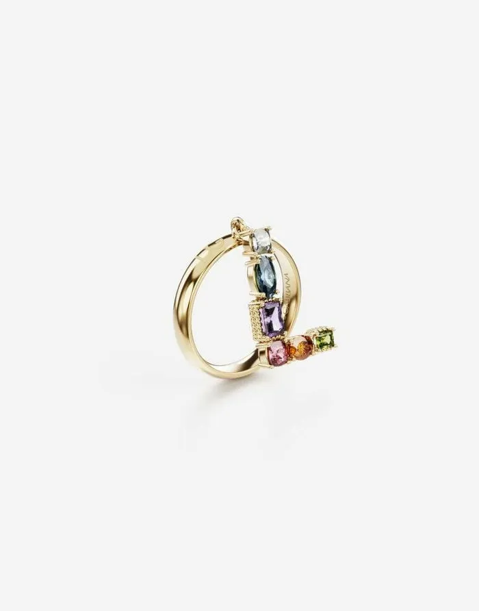 Dolce and Gabbana Alphabet Collection Women Rainbow Alphabet L Ring In Yellow Gold With Multicolor Fine Gems Gold Dolce and Gabbana Alphabet Collection Women Rainbow Alphabet L Ring In Yellow Gold With Multicolor Fine Gems Gold
