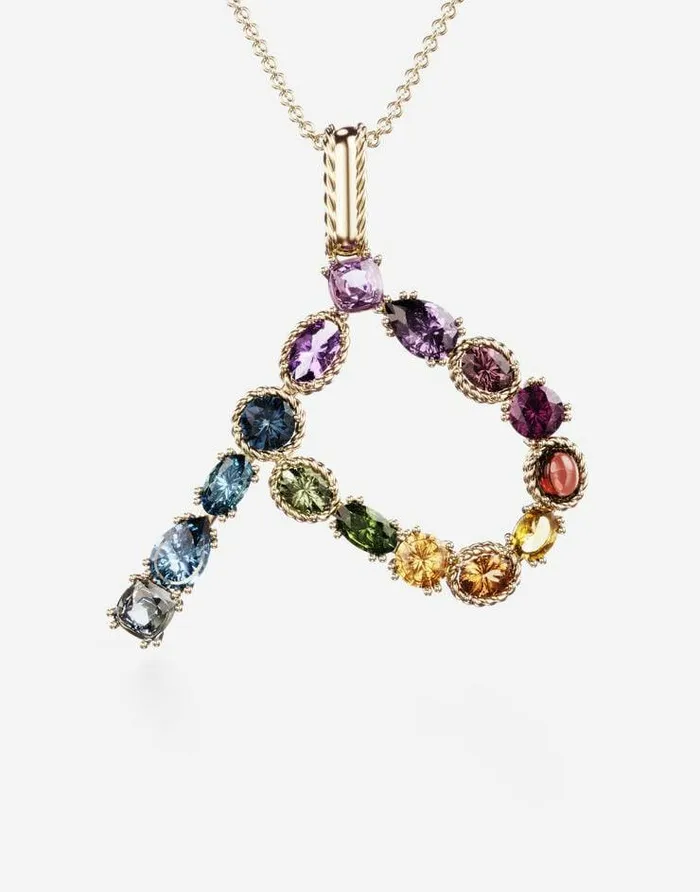 Dolce and Gabbana Alphabet Collection Women Rainbow Alphabet P Pendant In Yellow Gold With Multicolor Fine Gems Gold Dolce and Gabbana Alphabet Collection Women Rainbow Alphabet P Pendant In Yellow Gold With Multicolor Fine Gems Gold