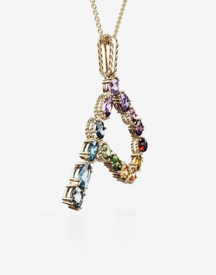 Dolce and Gabbana Alphabet Collection Women Rainbow Alphabet P Pendant In Yellow Gold With Multicolor Fine Gems Gold Dolce and Gabbana Alphabet Collection Women Rainbow Alphabet P Pendant In Yellow Gold With Multicolor Fine Gems Gold