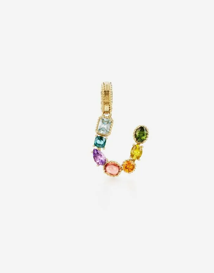Dolce and Gabbana Alphabet Collection Women Rainbow Alphabet U 18 Kt Yellow Gold Charm With Multicolor Fine Gems Gold Dolce and Gabbana Alphabet Collection Women Rainbow Alphabet U 18 Kt Yellow Gold Charm With Multicolor Fine Gems Gold