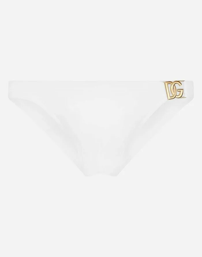 Dolce and Gabbana Beachwear Men Swim Briefs With DG Logo Buckle White