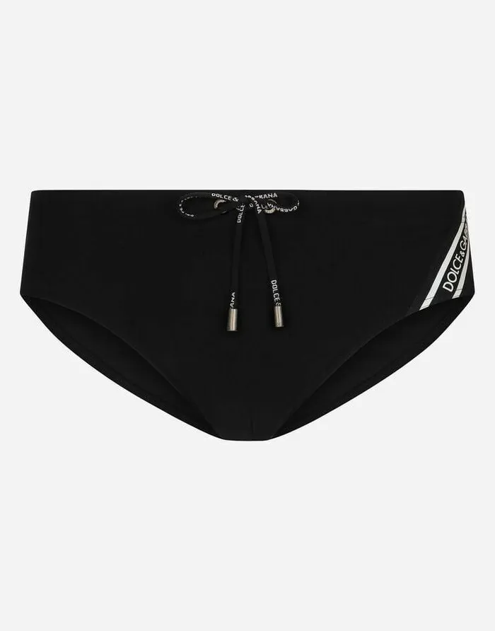 Dolce and Gabbana Beachwear Men Swim Briefs With Highcut Leg And Branded Band Black Dolce and Gabbana Beachwear Men Swim Briefs With Highcut Leg And Branded Band Black