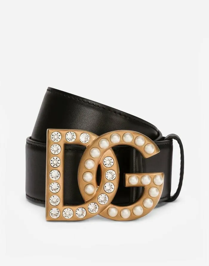 Dolce and Gabbana Belts Women Calfskin Belt With Bejeweled DG Logo Multicolor Dolce and Gabbana Belts Women Calfskin Belt With Bejeweled DG Logo Multicolor