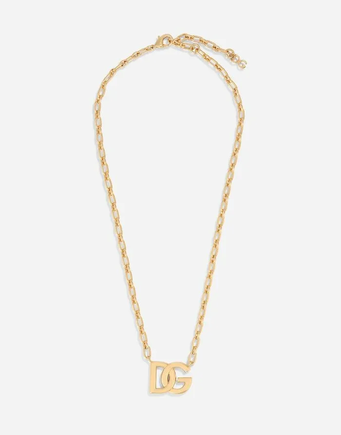 Dolce and Gabbana Bijoux Men Chain Necklace With DG Logo Gold