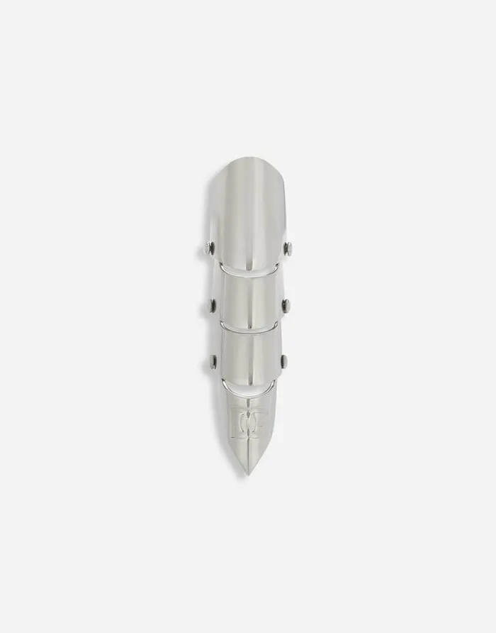 Dolce and Gabbana Bijoux Men Long Ring With Engraved DG Logo Silver