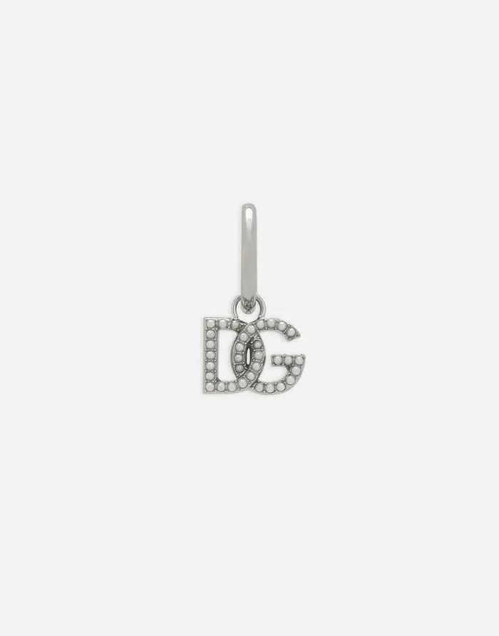 Dolce and Gabbana Bijoux Men Single DG Logo Earring With Pearl Accents Silver Dolce and Gabbana Bijoux Men Single DG Logo Earring With Pearl Accents Silver
