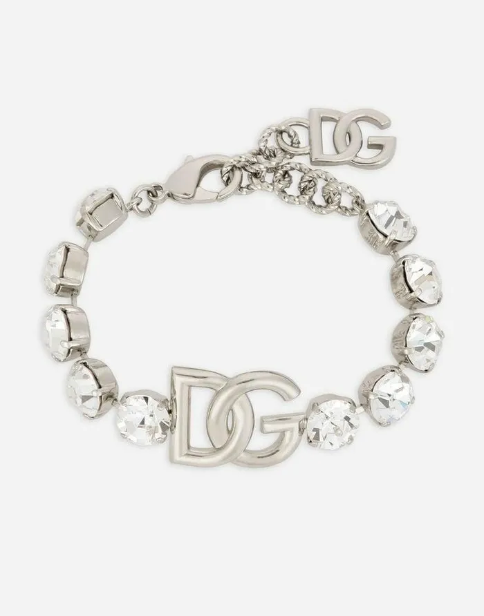 Dolce and Gabbana Bijoux Women KIM DOLCEandGABBANA Bracelet With Rhinestones And DG Logo Silver