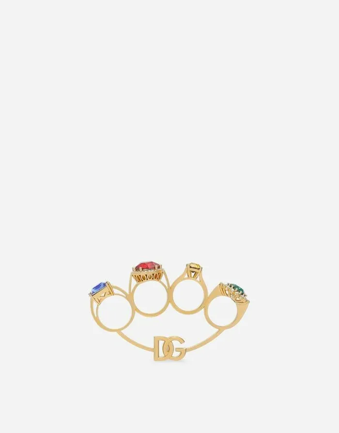 Dolce and Gabbana Bijoux Women Knucklebuster Ring With Colorful Rhinestones Multicolor Dolce and Gabbana Bijoux Women Knucklebuster Ring With Colorful Rhinestones Multicolor