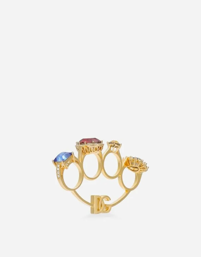 Dolce and Gabbana Bijoux Women Knucklebuster Ring With Colorful Rhinestones Multicolor Dolce and Gabbana Bijoux Women Knucklebuster Ring With Colorful Rhinestones Multicolor