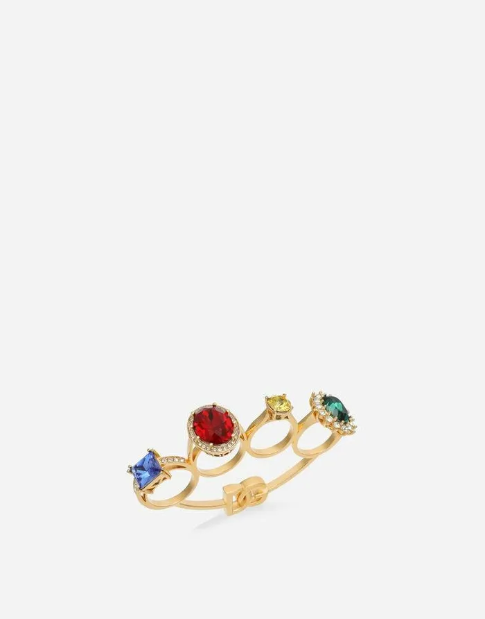 Dolce and Gabbana Bijoux Women Knucklebuster Ring With Colorful Rhinestones Multicolor Dolce and Gabbana Bijoux Women Knucklebuster Ring With Colorful Rhinestones Multicolor