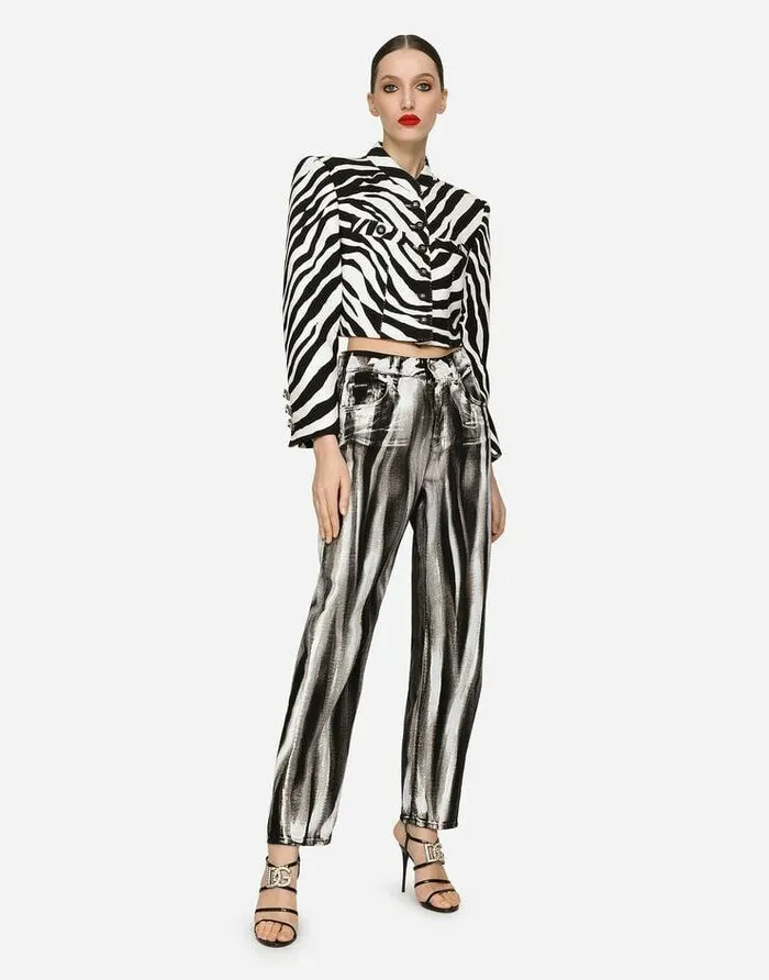 Dolce and Gabbana Blazers Women Cropped Cady Jacket With Zebra Print Multicolor Dolce and Gabbana Blazers Women Cropped Cady Jacket With Zebra Print Multicolor
