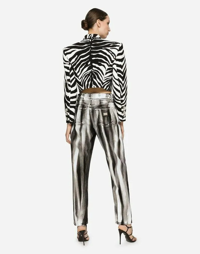 Dolce and Gabbana Blazers Women Cropped Cady Jacket With Zebra Print Multicolor Dolce and Gabbana Blazers Women Cropped Cady Jacket With Zebra Print Multicolor