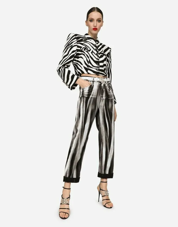 Dolce and Gabbana Blazers Women Cropped Cady Jacket With Zebra Print Multicolor Dolce and Gabbana Blazers Women Cropped Cady Jacket With Zebra Print Multicolor