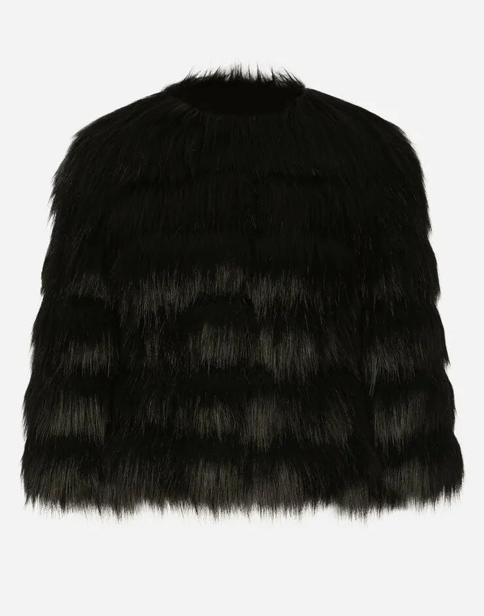 Dolce and Gabbana Blazers Women Faux Fur Jacket Black