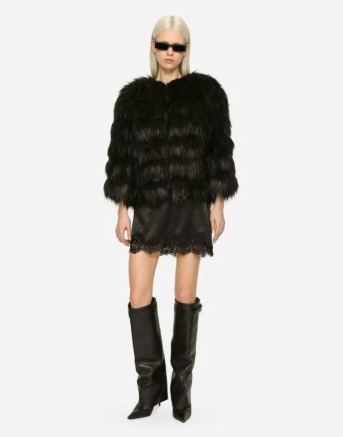 Dolce and Gabbana Blazers Women Faux Fur Jacket Black
