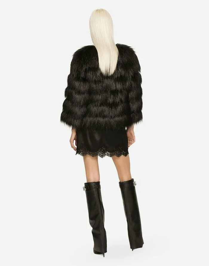 Dolce and Gabbana Blazers Women Faux Fur Jacket Black