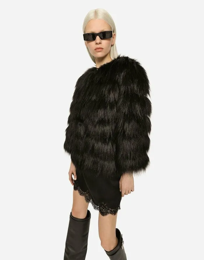 Dolce and Gabbana Blazers Women Faux Fur Jacket Black