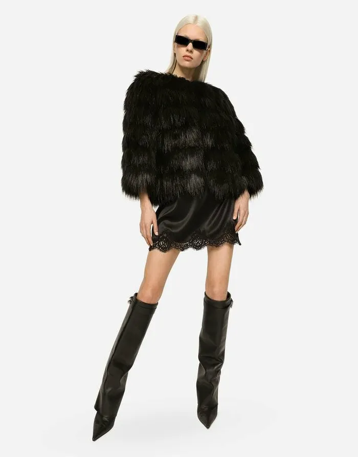 Dolce and Gabbana Blazers Women Faux Fur Jacket Black