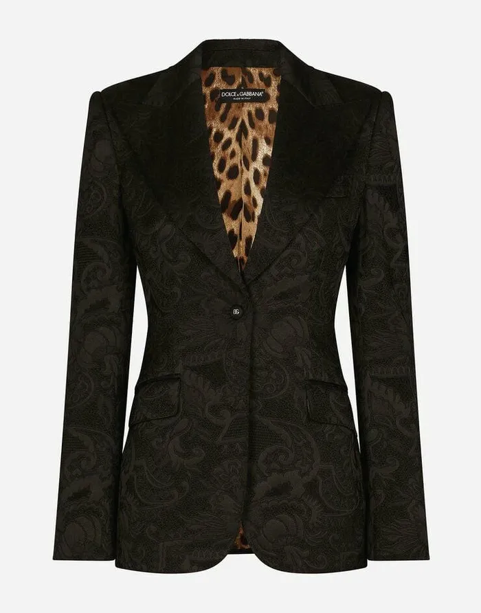 Dolce and Gabbana Blazers Women Floral Jacquard Turlington Blazer Black