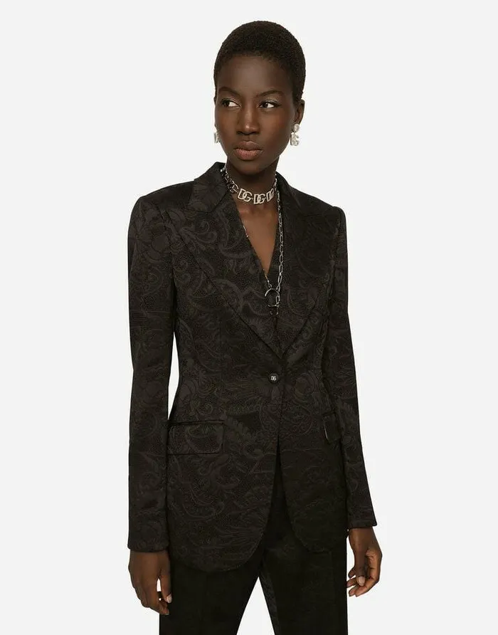Dolce and Gabbana Blazers Women Floral Jacquard Turlington Blazer Black Dolce and Gabbana Blazers Women Floral Jacquard Turlington Blazer Black