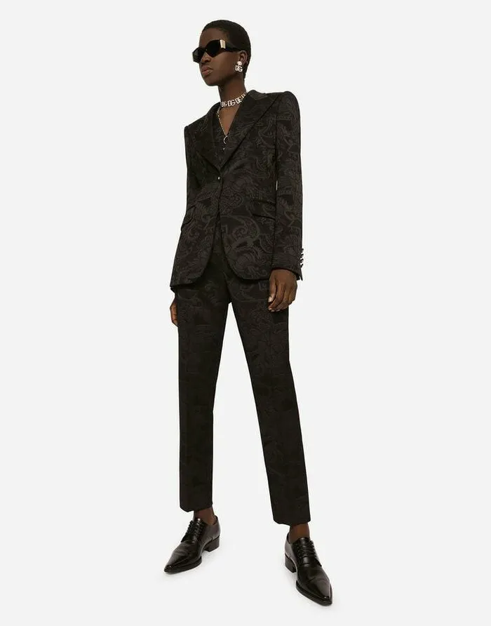 Dolce and Gabbana Blazers Women Floral Jacquard Turlington Blazer Black Dolce and Gabbana Blazers Women Floral Jacquard Turlington Blazer Black