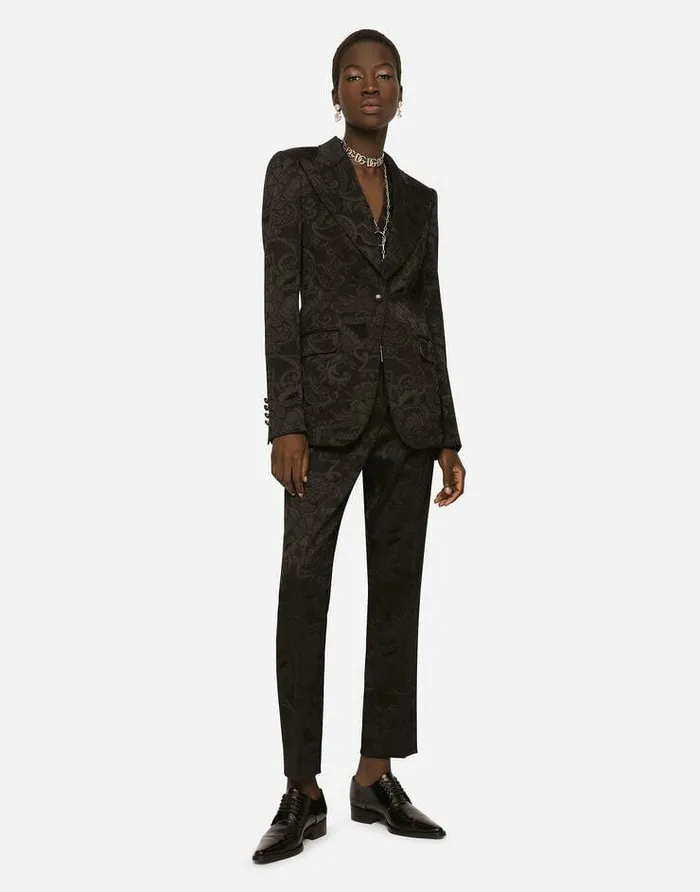 Dolce and Gabbana Blazers Women Floral Jacquard Turlington Blazer Black Dolce and Gabbana Blazers Women Floral Jacquard Turlington Blazer Black