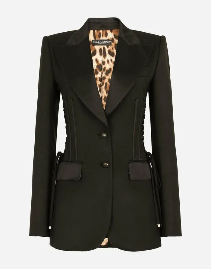 Dolce and Gabbana Blazers Women Singlebreasted Tuxedo Gabardine Jacket With Lacing Black Dolce and Gabbana Blazers Women Singlebreasted Tuxedo Gabardine Jacket With Lacing Black