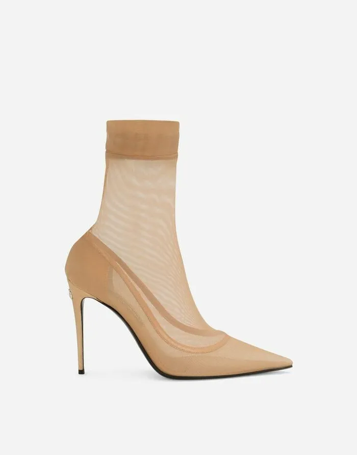 Dolce and Gabbana Boots And Booties Women KIM DOLCEandGABBANA Stretch Tulle Ankle Boots Beige