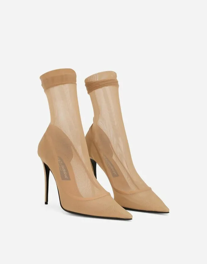 Dolce and Gabbana Boots And Booties Women KIM DOLCEandGABBANA Stretch Tulle Ankle Boots Beige Dolce and Gabbana Boots And Booties Women KIM DOLCEandGABBANA Stretch Tulle Ankle Boots Beige