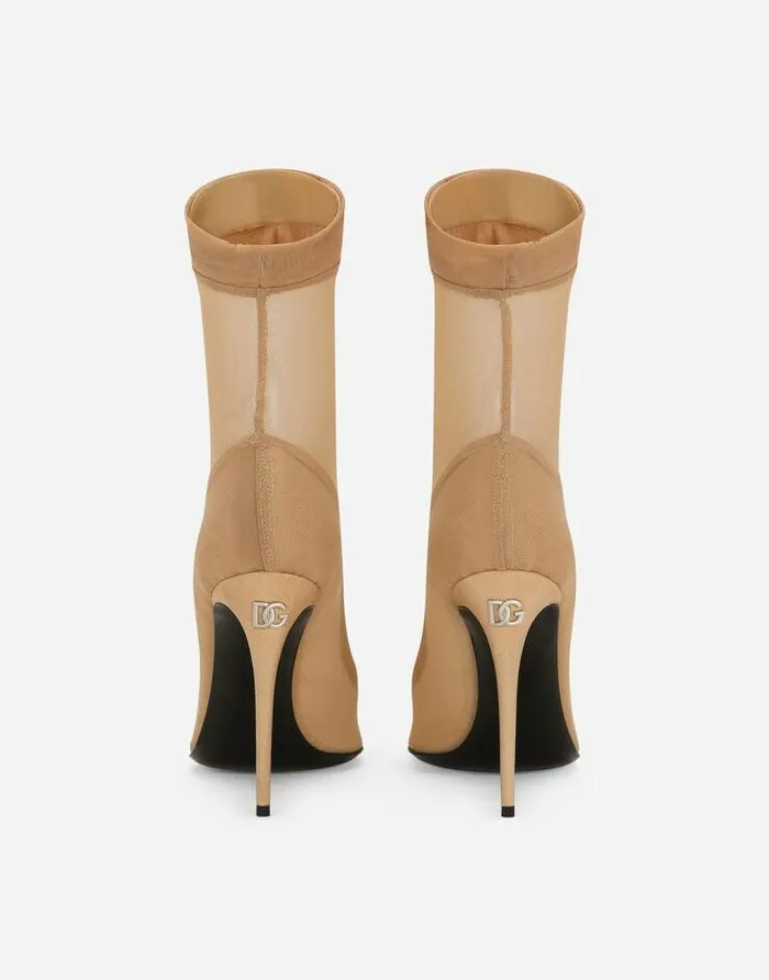 Dolce and Gabbana Boots And Booties Women KIM DOLCEandGABBANA Stretch Tulle Ankle Boots Beige Dolce and Gabbana Boots And Booties Women KIM DOLCEandGABBANA Stretch Tulle Ankle Boots Beige