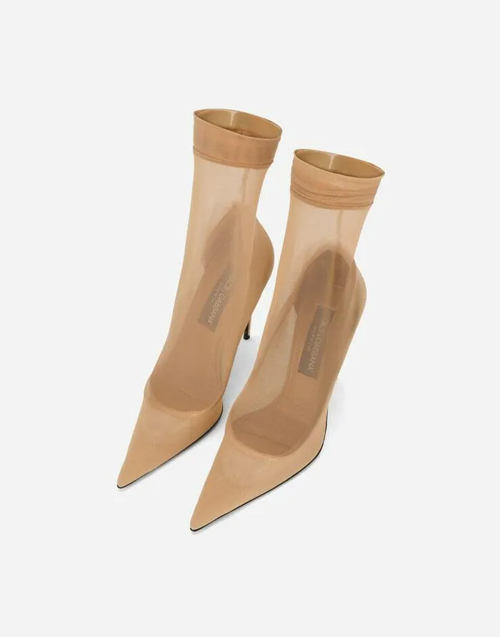 Dolce and Gabbana Boots And Booties Women KIM DOLCEandGABBANA Stretch Tulle Ankle Boots Beige Dolce and Gabbana Boots And Booties Women KIM DOLCEandGABBANA Stretch Tulle Ankle Boots Beige