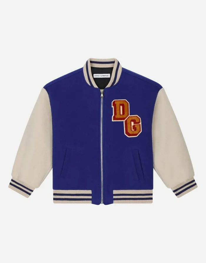 Dolce and Gabbana Coats And Jackets Children Baize Bomber Jacket With DG Mascot Patch Multicolor Dolce and Gabbana Coats And Jackets Children Baize Bomber Jacket With DG Mascot Patch Multicolor