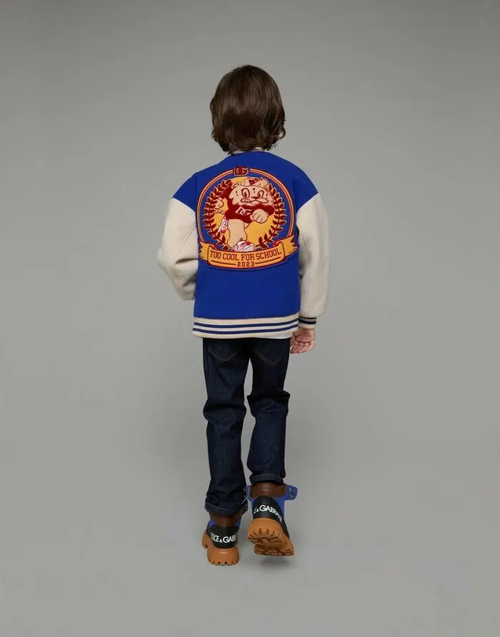 Dolce and Gabbana Coats And Jackets Children Baize Bomber Jacket With DG Mascot Patch Multicolor Dolce and Gabbana Coats And Jackets Children Baize Bomber Jacket With DG Mascot Patch Multicolor