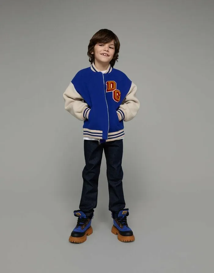 Dolce and Gabbana Coats And Jackets Children Baize Bomber Jacket With DG Mascot Patch Multicolor Dolce and Gabbana Coats And Jackets Children Baize Bomber Jacket With DG Mascot Patch Multicolor