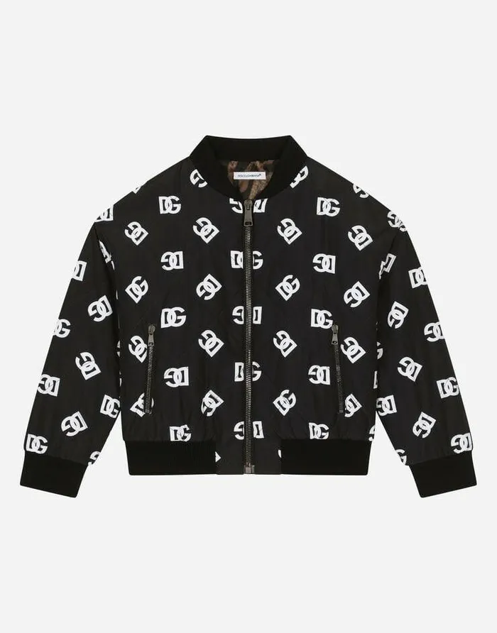 Dolce and Gabbana Coats And Jackets Children Quilted Nylon Bomber Jacket With DG Logo Print Multicolor Dolce and Gabbana Coats And Jackets Children Quilted Nylon Bomber Jacket With DG Logo Print Multicolor