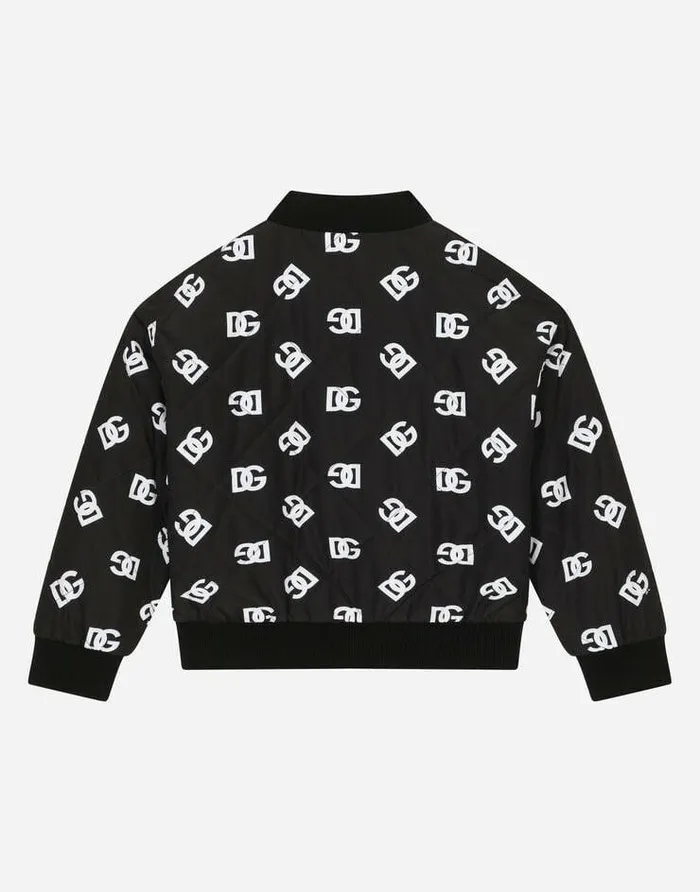 Dolce and Gabbana Coats And Jackets Children Quilted Nylon Bomber Jacket With DG Logo Print Multicolor