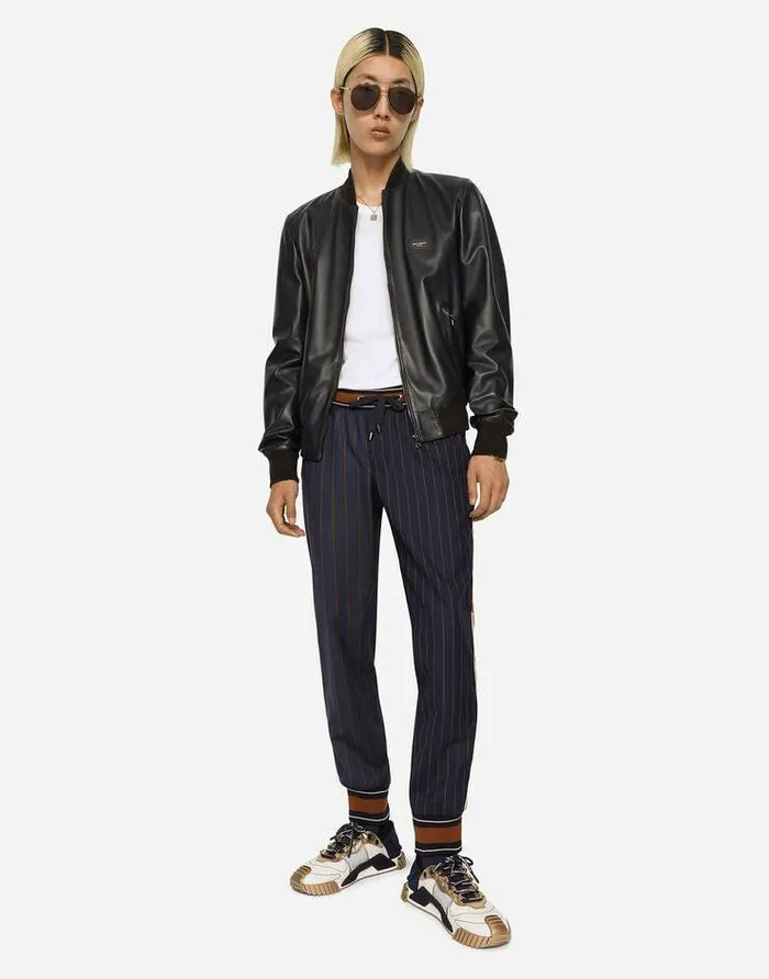 Dolce and Gabbana Coats And Jackets Men Leather Jacket With Branded Plate Blue Dolce and Gabbana Coats And Jackets Men Leather Jacket With Branded Plate Blue