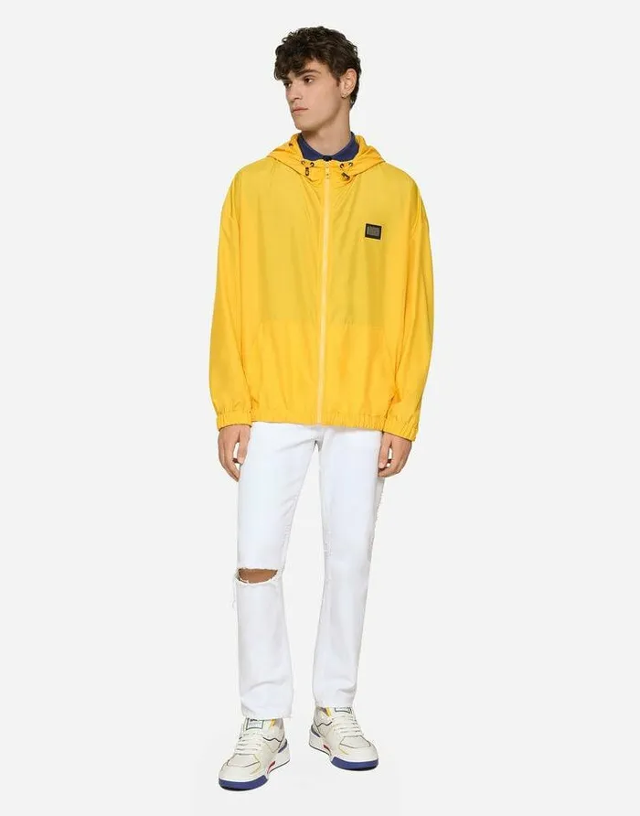 Dolce and Gabbana Coats And Jackets Men Nylon Jacket With Hood And Branded Tag Yellow Dolce and Gabbana Coats And Jackets Men Nylon Jacket With Hood And Branded Tag Yellow