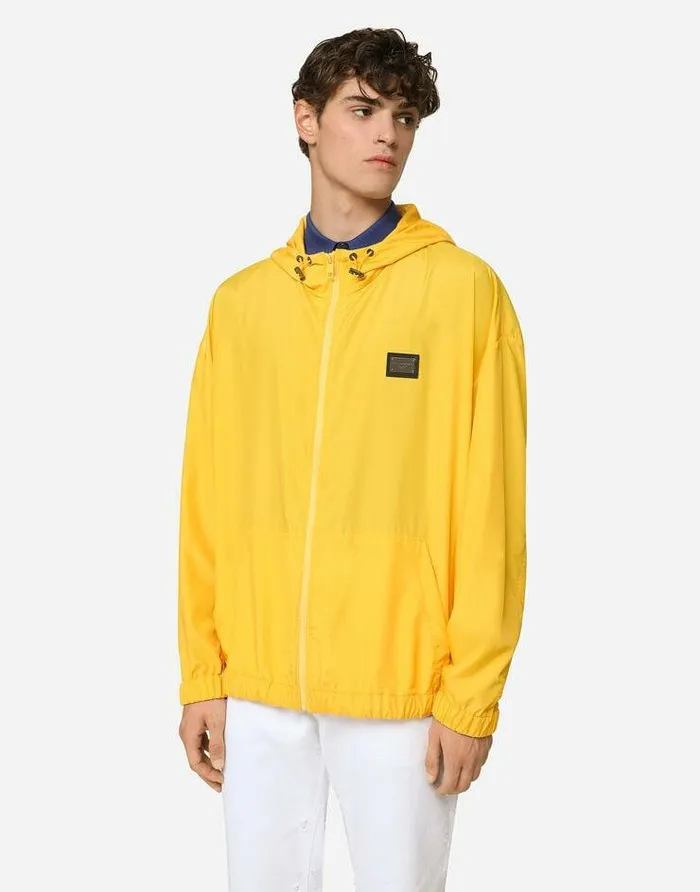 Dolce and Gabbana Coats And Jackets Men Nylon Jacket With Hood And Branded Tag Yellow Dolce and Gabbana Coats And Jackets Men Nylon Jacket With Hood And Branded Tag Yellow