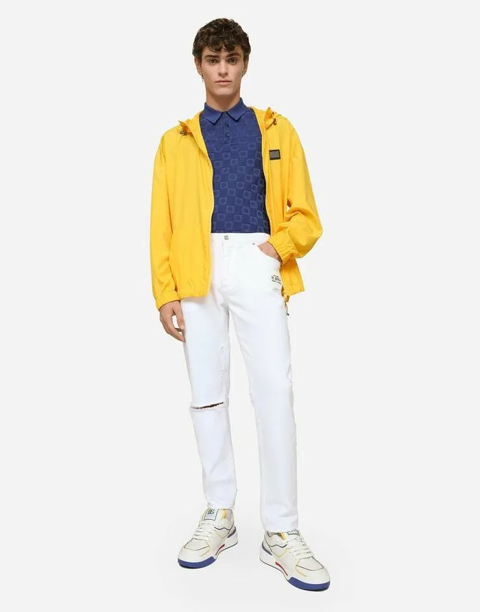 Dolce and Gabbana Coats And Jackets Men Nylon Jacket With Hood And Branded Tag Yellow Dolce and Gabbana Coats And Jackets Men Nylon Jacket With Hood And Branded Tag Yellow