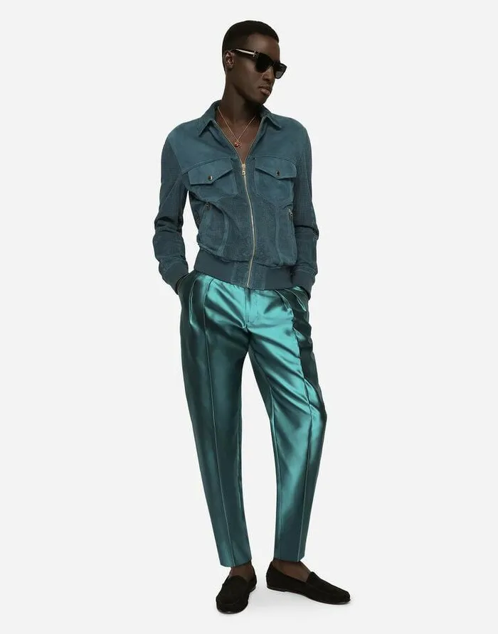 Dolce and Gabbana Coats And Jackets Men Perforated Suede Jacket Blue Dolce and Gabbana Coats And Jackets Men Perforated Suede Jacket Blue