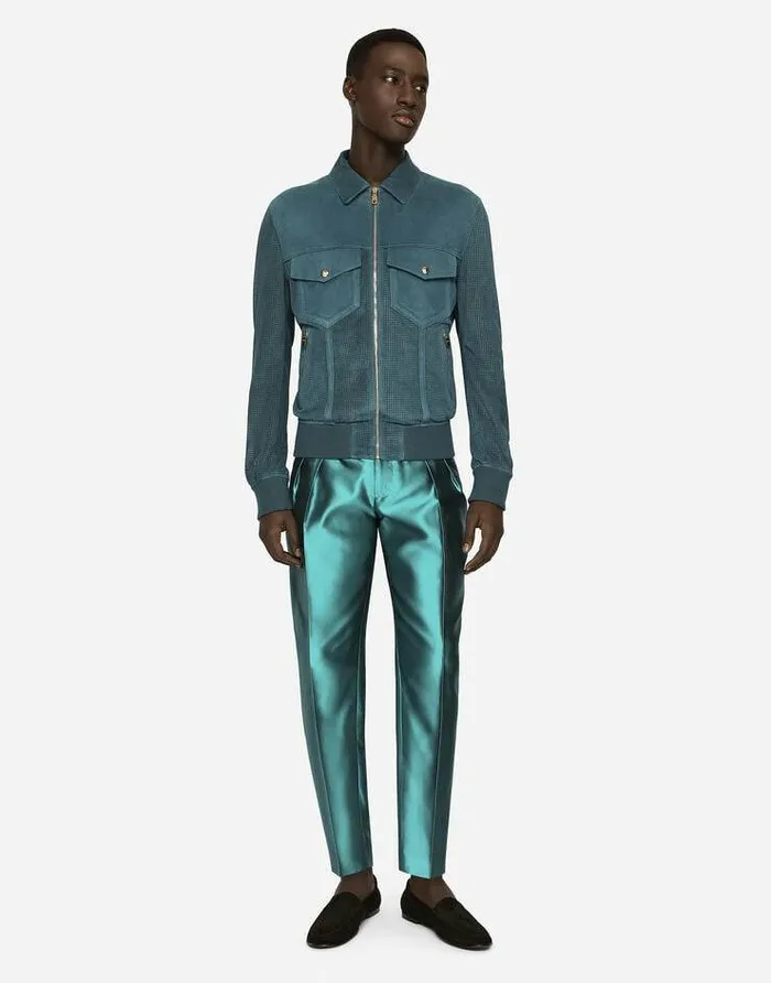 Dolce and Gabbana Coats And Jackets Men Perforated Suede Jacket Blue Dolce and Gabbana Coats And Jackets Men Perforated Suede Jacket Blue