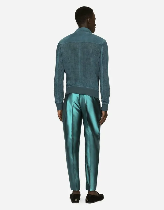 Dolce and Gabbana Coats And Jackets Men Perforated Suede Jacket Blue Dolce and Gabbana Coats And Jackets Men Perforated Suede Jacket Blue