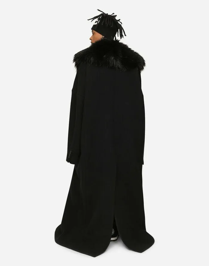 Dolce and Gabbana Coats And Jackets Men Wool Coat With Faux Fur Collar Black Dolce and Gabbana Coats And Jackets Men Wool Coat With Faux Fur Collar Black