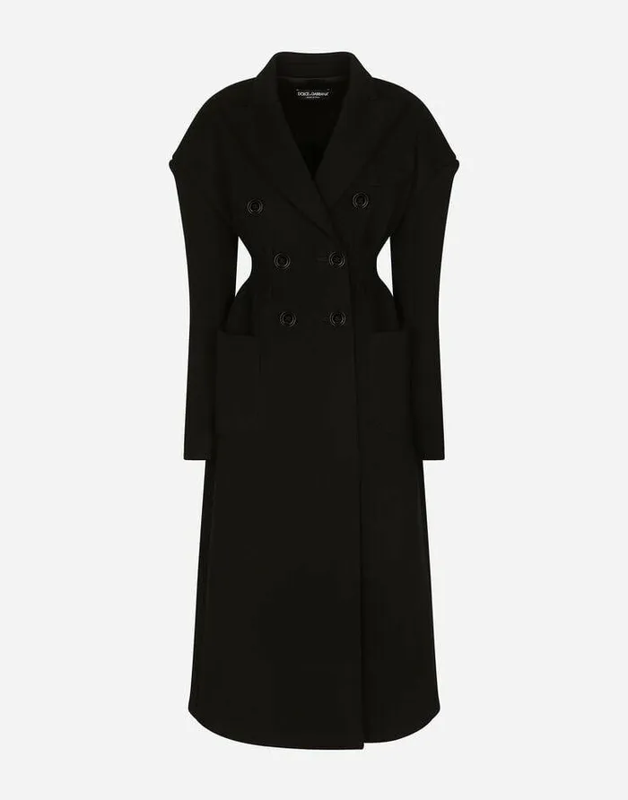 Dolce and Gabbana Coats And Jackets Women Doublebreasted Technical Jersey Coat Black Dolce and Gabbana Coats And Jackets Women Doublebreasted Technical Jersey Coat Black