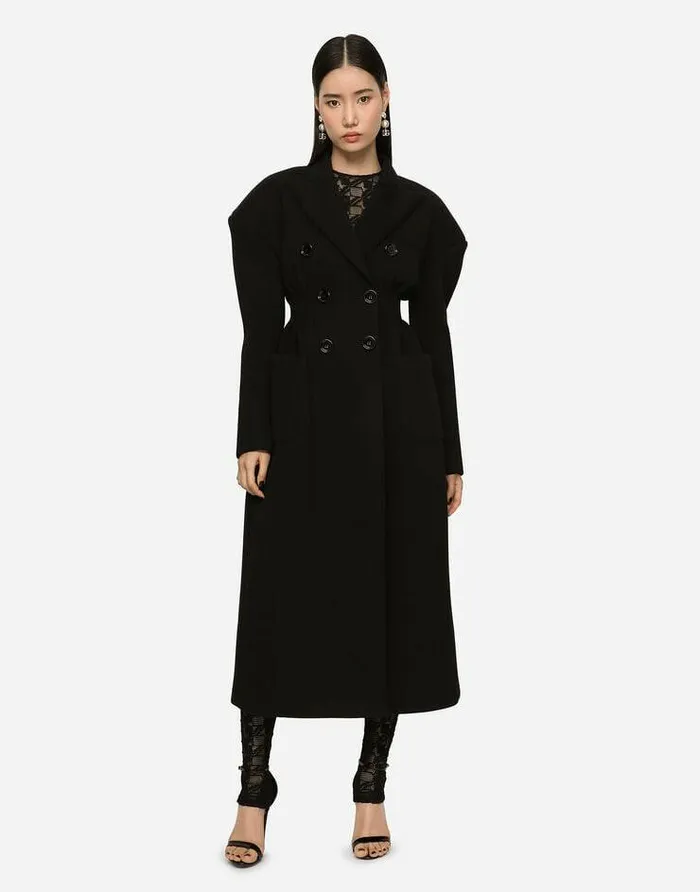Dolce and Gabbana Coats And Jackets Women Doublebreasted Technical Jersey Coat Black Dolce and Gabbana Coats And Jackets Women Doublebreasted Technical Jersey Coat Black