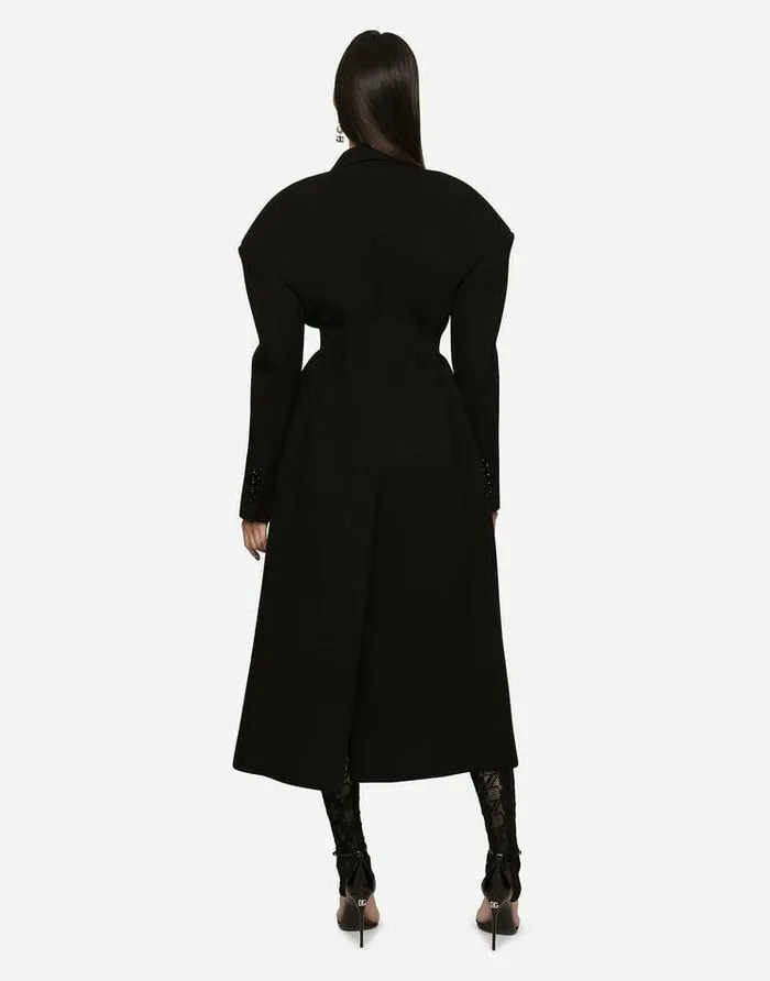 Dolce and Gabbana Coats And Jackets Women Doublebreasted Technical Jersey Coat Black Dolce and Gabbana Coats And Jackets Women Doublebreasted Technical Jersey Coat Black